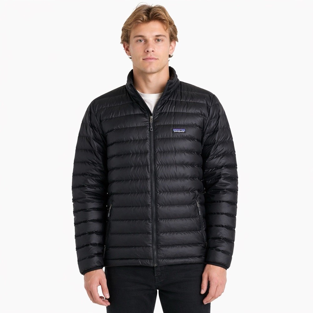 Patagonia Men's Extra Large Goose Down Sweater Puffer Black Full Zip Jacket Coat